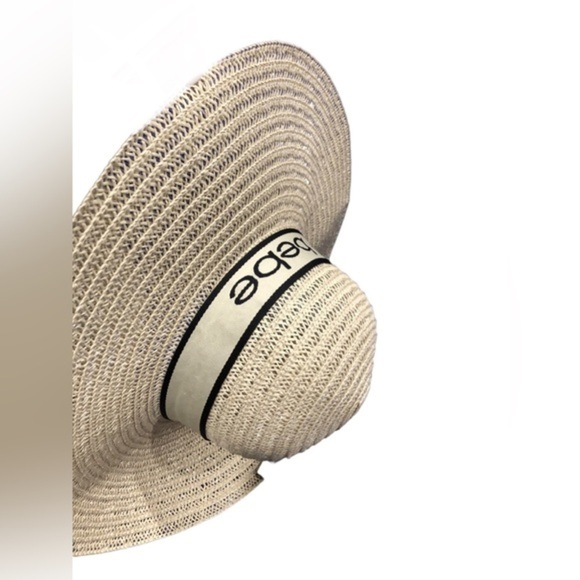 Bebe tan natural straw floppy summer Bebe tan monogram ribbon beach hat new - Picture 8 of 13